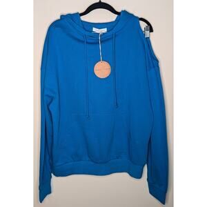 Rare Honey Punch Women's Size Small One Off Cold Shoulder Hoodie Sweatshirt Blue